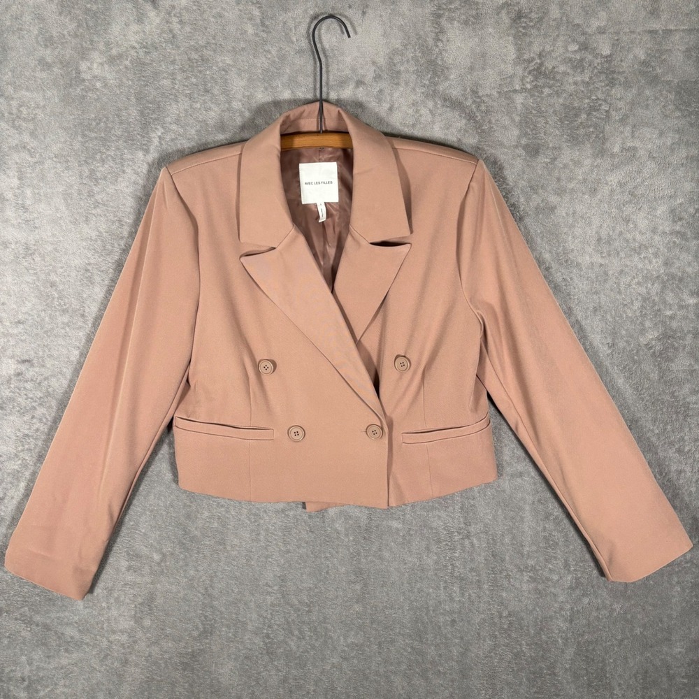 Avec Les Filles Mauve Pink Cropped Double Breasted Blazer Jacket Size L Heritage